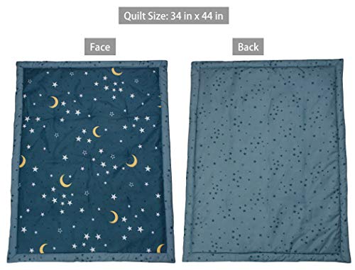 Belsden Ultra Soft Moon Star Baby Comforter, Cozy Breathable Lightweight Crib Quilt For Boys Girls, 34" X 44" Nursery Bedding Baby Toddler Quilted Blanket, Moon Star Gray Blue #TOP3