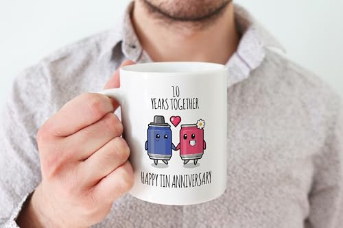 Stuff4 10th Anniversary Mug Gift for Men Women - 10 Years Together - Happy Tin Anniversary Wedding for Husband Wife Mum Dad Brother Sister, 11oz Ceramic Coffee Mugs Gifts - Image 3