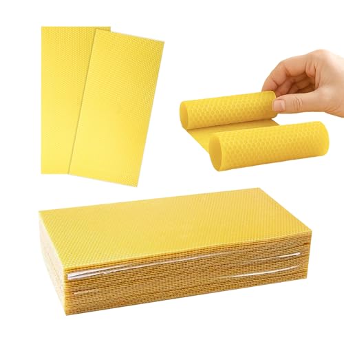 QalryXen 30Pcs Beeswax Sheets Premium Natural Foundation for Beekeeping & Candle Making Easy to Use Beehive Wax Sheets for Honeycomb Frames DIY Craft Supplies 7.7x16.3 Inch