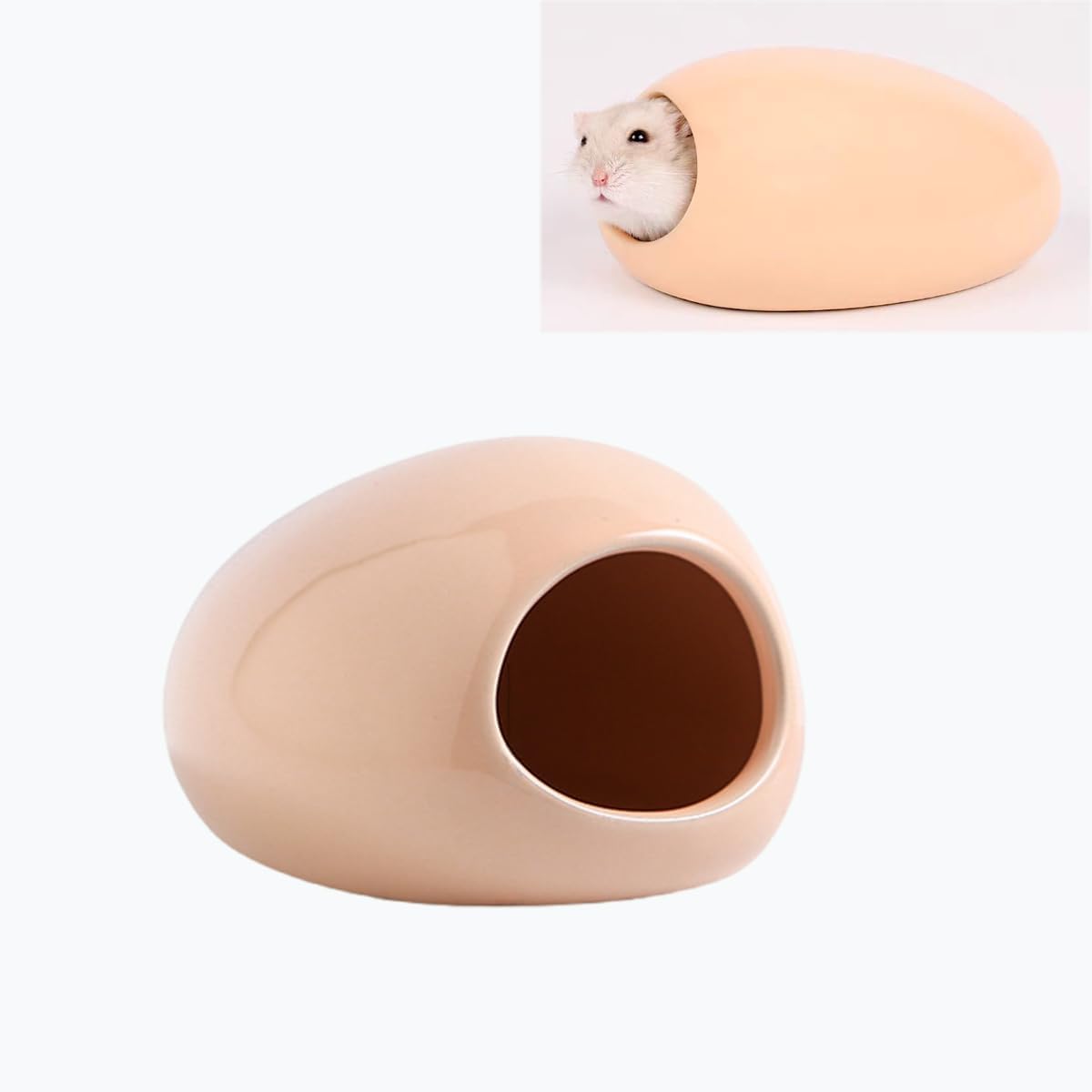 Ceramic Hamster Hideout, Cute Cobblestone Shaped Hamster House Washable Ceramic Guinea Pig Bedding, Guinea Pig Hideout Mini Hut Small Animal-Hideout Cave Cage Accessories