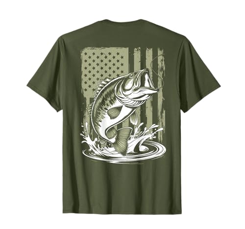 Fishing Camo Bass Fish American Flag Men's Graphic Fishing T-Shirt