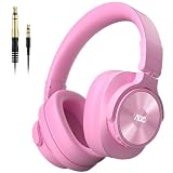 AOC Bluetooth Over Ear Headphones, Wireless Studio Monitor & Mixing DJ Headphones with 72H Playtime, Hi-Res, Built-in Mic, 3.5mm/6.35mm Wired Audio Jack for Guitar AMP, Podcast, PC Gaming - Pink