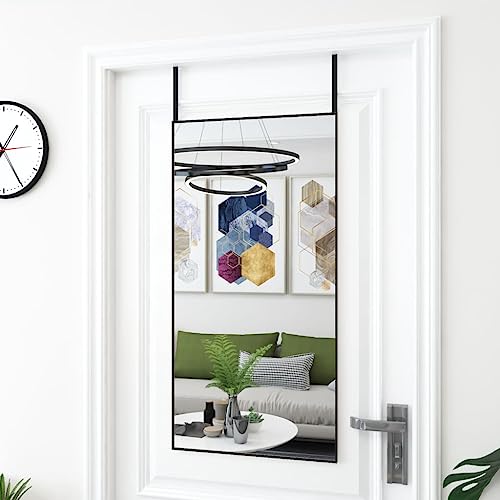HaoChrymec Espejo de Puerta con Marco de Aluminio y Vidrio, Espejo de Cuerpo Entero, Ahorro de Espacio, para Dormitorio, Salón y Pasillo, Color Negro, 50x100 cm