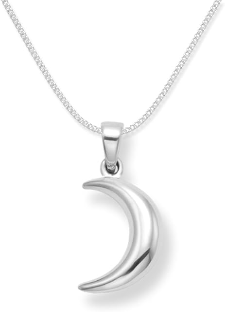 Sterling Silver Moon Necklace on silver chain - Silver moon pendant - SIZE: 15mm x 4mm. Gift Boxed - Please choose chain length below