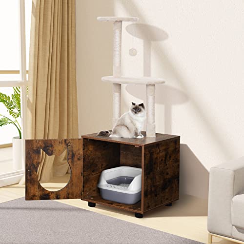 Apexnova Cat Litter Box Enclosures, Wooden Litter Box Furniture With Cat Tree Tower, Hidden Cat Washroom With Large Platform For Indoor Cats, Modern Cat Condos With Sisal Scratching Posts #TOP5