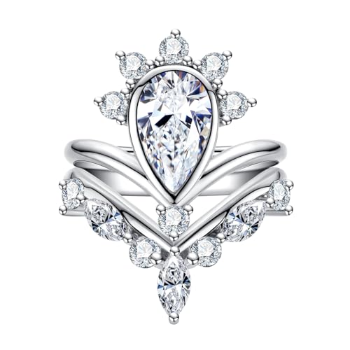 Moissanite Wedding Rings Bridal Set 4CTTW D Color VVS1 Clarity Marquise & Round Brilliant Cut 925 Sterling Silver Wedding Band Engagement Rings for Women with Certificate