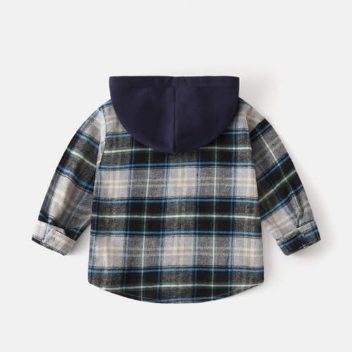 Boys Fall Long Sleeve Hooded Plaid Shirt Top Jacket Girls Dress Coat2