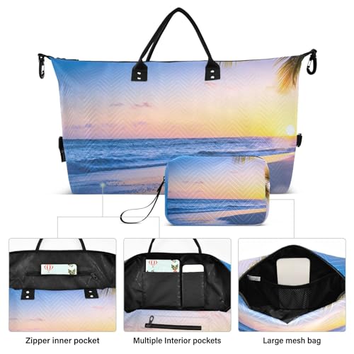 susiyo Sunset Tropical Beach Expandable Travel Duffle Bag, Large Weekender Overnight Bags and Adjustable Strap, Carry On Shoulder Tote Bag, Gym Duffel Bag with Toiletry Bags for Hospital2