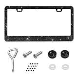 SHMZK Bling License Plate Frame, Handcrafted Rhinestone License Plate Holder with Mounting Kit, Sparking Diamond Stainless Steel License Plate Cover for Women, Car Accessories (Black)