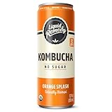 Liquid Remedy Kombucha Sugar Free Organic Drink, Low Calorie, Probiotic Like Tea for Gut Health - Orange Splash - 12 Fl Oz Can