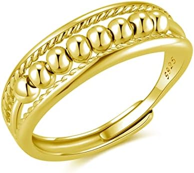 SAKUNALA Silver Anxiety Rings for Women, 925 Sterling Silver Anxiety Fidget Ring, Adjustable Fiddle Spinner Rings for Anxiety, Stress Reliever Cubic Zirconia Rotating Rings, Silver/Gold/Rose Gold