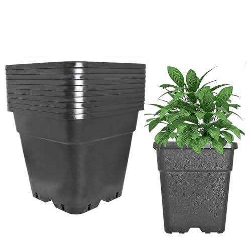 findmall 2 Gallon Square Black Nursery Pots Plant Pots Grow Pots Nursery Container for Planting Soil Plants 10 Pcs