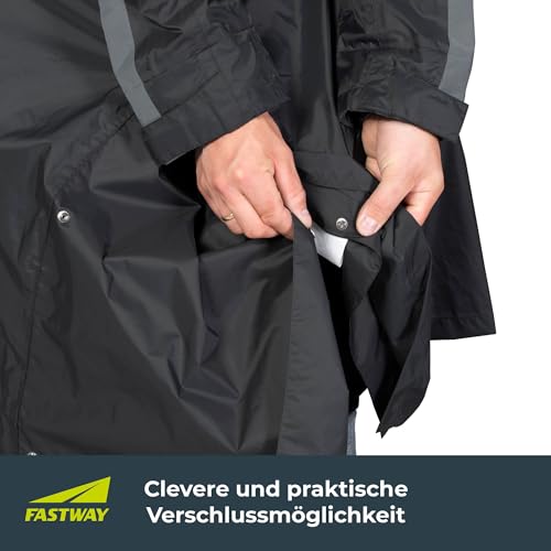 FAST WAY Regenmantel für Rollerfahrer, Langer Regenponcho, Wasserdichter & Winddichter Regenschutz Rollerfahrer, Abnehmbare Kapuze, Roller Regenschutz Kleidung mit Reflexmaterial, L