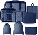 8 Set Packing Cubes Travel Organizers, Compression légère Tailles diverses Valises Organizer Sacs pour Accessoires de Voyage-Navy Blue