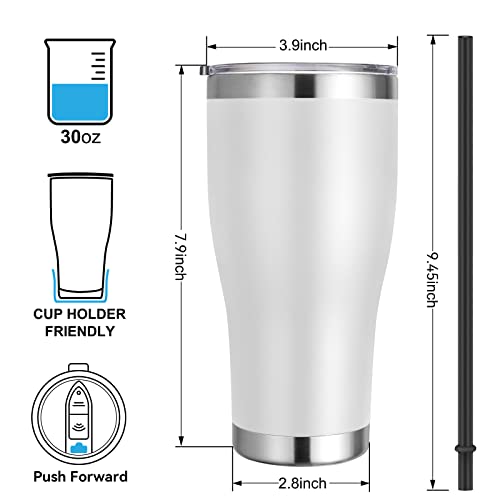 Domicare 30 Oz Tumbler With Lid And Straw, Stainless Steel Tumblers Bulk, Insulated Vacuum Double Wall Coffee Travel Mug, Powder Coated Tumbler, White #TOP1