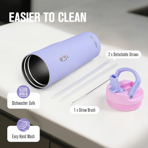 Image of Coolflask Water Bottle 32 oz Fits Car Cup Holder with Straw & Handle
