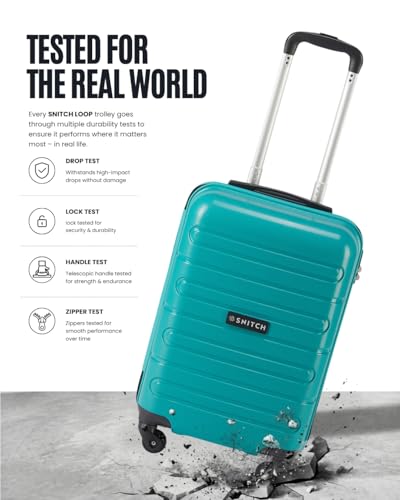 Image of SNITCH Loop Cabin Size Teal Polypropylene Hard Travel Suitcase - Trolley Bag Small & Luggage with 4 Wheels, Secure Lock & Free Shoe Bag