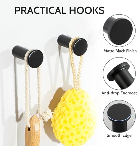 Miniatura 4 de Sayayo Gancho Pared, Colgador Pared Negro Gancho Toalla Baño De Acero Inoxidable 2 Piezas Ganchos De Decoración Para Baño, Dormitorio Y Cocina, Egoy001y-B-2p