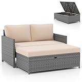 RELAX4LIFE Wicker Patio Outdoor Daybed - Rattan Sunbed...