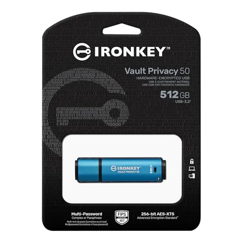 Image of Kingston Ironkey Vault Privacy 50 USB-A 512GB Encrypted Flash Drive | FIPS 197 Certified | XTS-AES 256-bit | BadUSB and Brute Force Protection | Mult-Password Option | IKVP50 /512GB