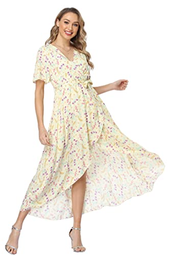 Image of VintageClothing Women's Wrap V Neck Floral Summer Dresses High Low Maxi Casual