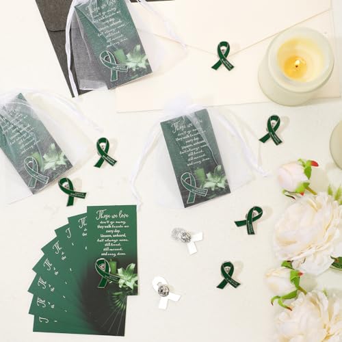Image of Unittype 60 Set Funeral Ribbon Pins Awareness Lapel Pin | Memorial Pins Remembrance Ribbon Brooch with Prayer Cards Organza Bags for Women Men