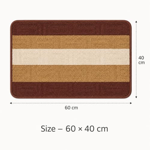 Image of DecorTwist PVC Door Mat 60x40 cm | Heavy Duty Indoor Outdoor Entrance Mat | Anti-Slip Rubber Back | Waterproof Dust & Dirt (Style 5 [ Brown Stripe ], Rubber Backing Door Mat 60 * 40 cm, Pack of 2)