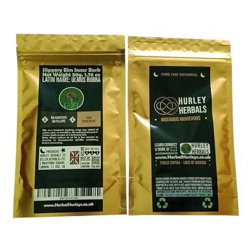 Slippery Elm Bark Powder - Ulmus Rubra - Fine Unrefined Raw Dried Botanicals - Reusable Keep Fresh Ziplock Pouch - 50g
