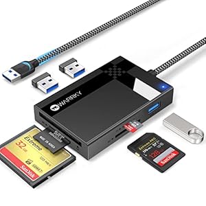 SD Card Reader USB 3.0, WARRKY【2.5FT Nylon Braided, Extra USB 3.0 Ports, 5Gbps】 7 in 1 Memory Card Reader, Micro SD Card Adapter for microSD, SDXC, SDHC, CF, MS, MMC, Micro SDXC/SDHC, UHS-I, More