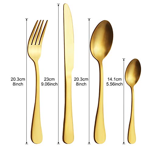 Cutlery Set, BEWOS 16-Piece Stainless Steel Matt Gold Flatware Set, Tableware Silverware Set with Spoon Knife and Fork Set, Service for 4, Dishwasher Safe/Easy Clean