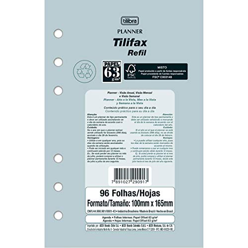 Refil Free Planner 96 Folhas Permanente, Tilifax, Multicor