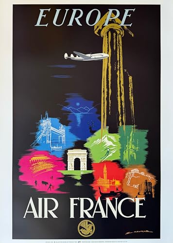 Air France Europe A. Maurus 1948 affiche poster mural vintage déco bureau 50X70 Cm