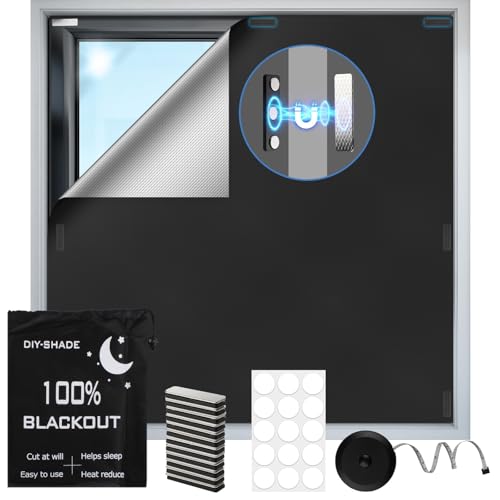 300x148cm Store Occultant Magnétique,100% Store Occultant pour Fenêtre sans Perçage, Découpable Tissu Occultant Isolation Thermique pour Chambre, Bébé Chambre, Grenier,Caravane