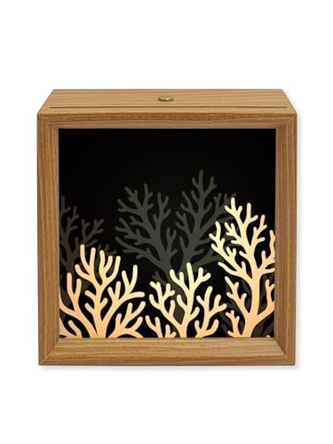 Wood Night Light Box Black Coastal Coral Reef Wooden LED