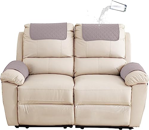 Funda para Reposabrazos de Sofá Y Reposacabezas Funda para Sillón Reclinable Eléctrico con Bolsillos Funda Impermeable para Brazo (Gris Claro 2 Plazas | 4 Unidades)