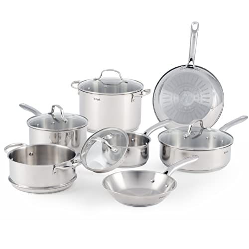 T-fal Stainless Steel Cookware Set 11 Piece Induction, Pots and Pans, Dishwasher Safe T-fal Stainless Steel Cookware Set 11 Piece Induction, Pots and Pans, Dishwasher Safe
