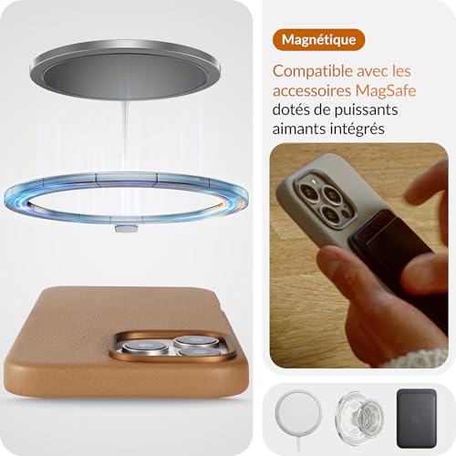 Coque iPhone 16 Pro Max LONLI Urban cuir véritable selle MagSafe
