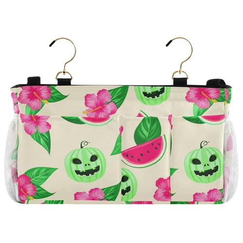 Burbuja Pastel Watermelon Pumpkin Bedside Caddy Hanging Storage Organizer with 2 Straps and Hooks for Home College Dorm Bunk Bed Hospital Bed Crib