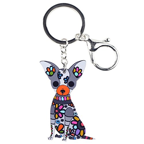 Weveni Porte-clés en acrylique en forme de chihuahua pour femme ou fille, gris Cover