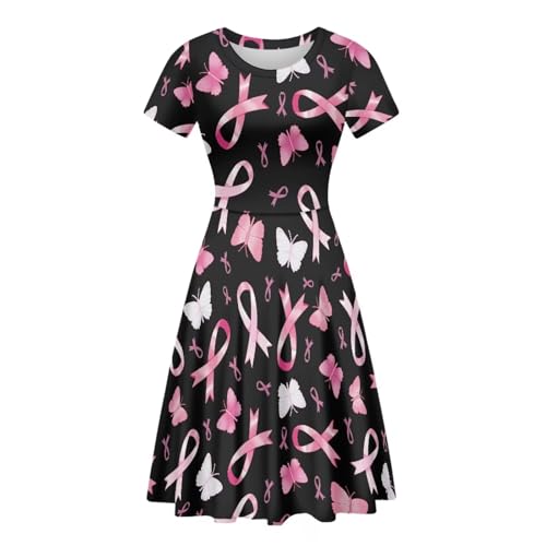 Image of HUGS IDEA Womens Puffy Swing Midi Dress Round Neck Short Sleeve Party A-Line Dresses