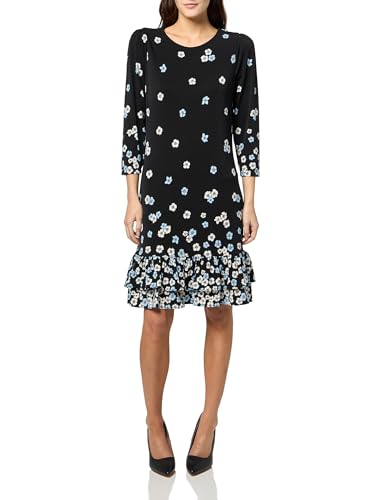 Image of Tommy Hilfiger Women's 3 /4 Sleeve Crew Neck Double Ruffle Hem Jersey Shift Mini Dress