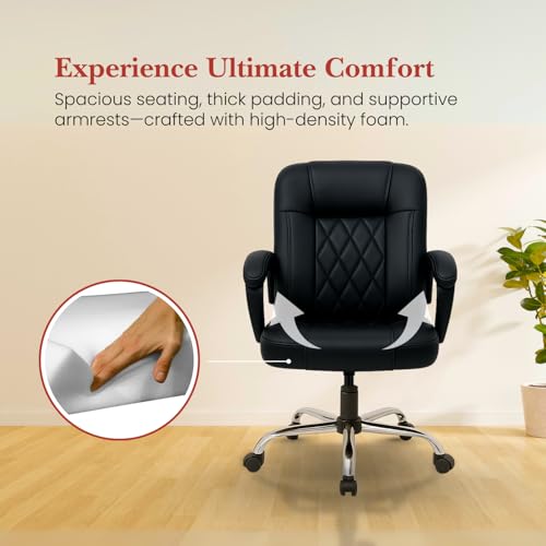 Image of activa Ergonomic Office Chair with Premium Leatherette & Padded Seat | Adjustable Height | Desk Chair for Work /Study | Chairs for Workstations (Galaxy, Jet Black)