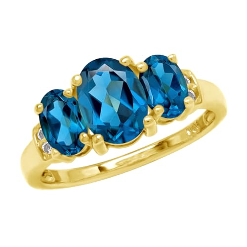 Silvershake 3-Stone Oval Shape Birthstone Gemstone White Gold Plated or Yellow Gold Plated 925 Sterling Silver Classic Statement Ring Jewelry for Women