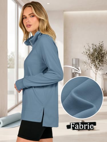 ANRABESS Womens Half Zip Sweatshirts Loose Fleece Pullover Gray Blue - image 5