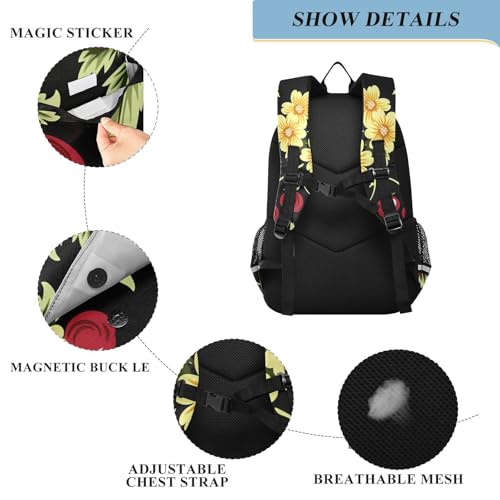 senya Cherries Yellow Flowers Backpack Water-Resistant Bag Lightweight Bookbags with Reflective Strip2