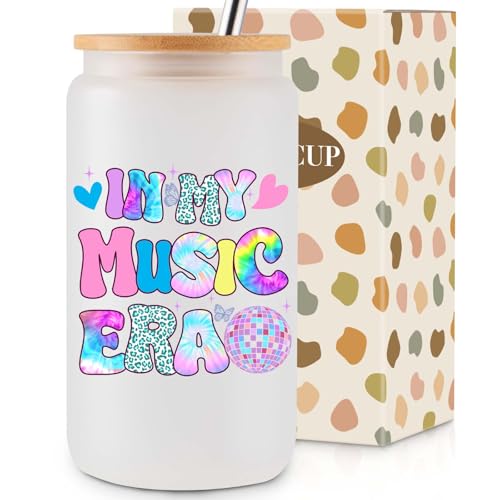 COCOGIFTS Music Lover Merch Gifts - 16oz Glass Cup - Birthday Stuff Gifts for Girls - Birthday Decorations - In My Music Era