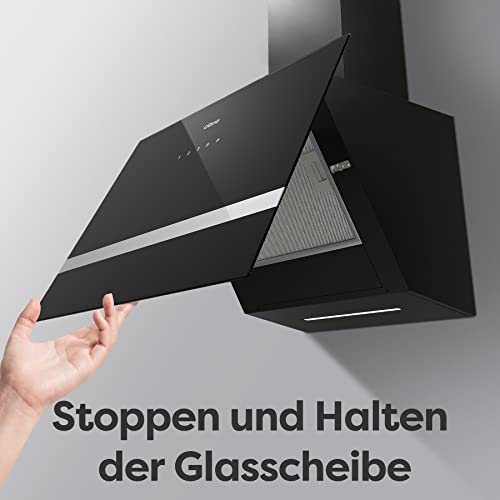 CIARRA CBCB6736H A+++ Dunstabzugshaube 60 cm 650m³/h Umluft Abluft Kopffrei Wandhaube Schwarz Glas App Steuerung Touch Control 4 Stufen Booster Abzugshaube Dunstabzug mit CBCF003 Kohlefilter