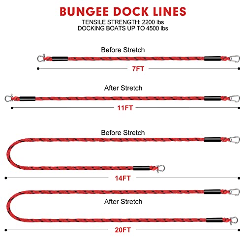 Bungee Anchor Dock Lines with Clip Boat Accessories for Anchoring Pontoon,Jet Ski,Extra with A Shackle Great Option for Docking SeaDoo,Yamaha WaveRunner,Kayak at Beach&Sandbar,7 Feet - Thumbnail 5
