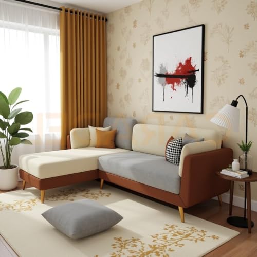 Image of Windsor 4 Seater L Shape Sofa Set for Living Room Brown-Beige (LHS) | Comfortable Sofa Set 4 Seater | Fabric Sofa Couch- 1 Year Warranty