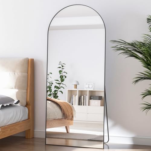 Elemango Bogen Ganzkörperspiegel, 165x60cm Groß Bodenspiegel, Rahmen aus schwarzer Aluminiumlegierung, Gewölbter Vollspiegel stehend hängend oder lehnend, Ankleidespiegel für Schlafzimmer Wohnzimmer